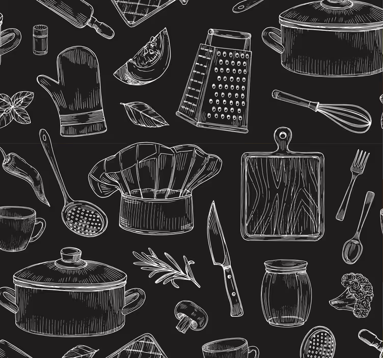 Kitchen roller blind with utensil sketches - TenStickers