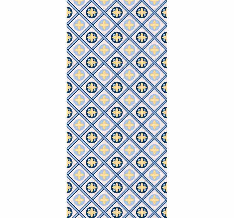 Kitchen roller blind in baby blue and yellow tile - TenStickers