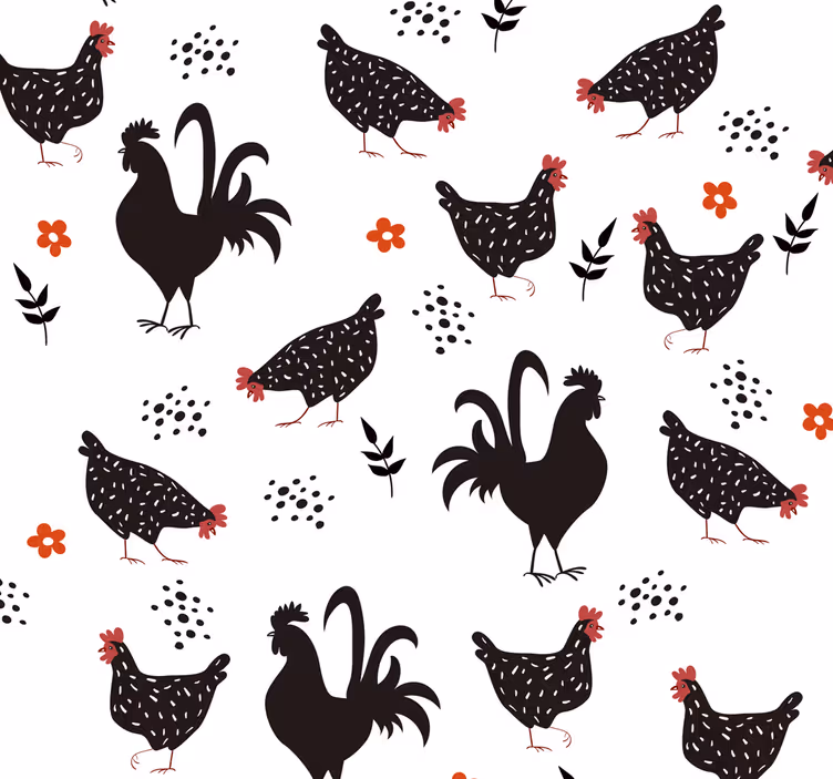 Kitchen roller blind black and white rooster - TenStickers
