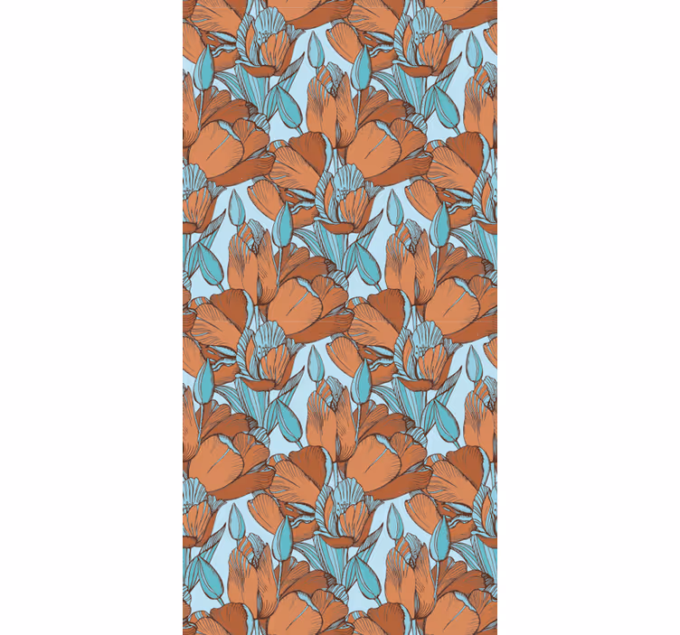 Dining room roller blind with brown tulips blue design - TenStickers