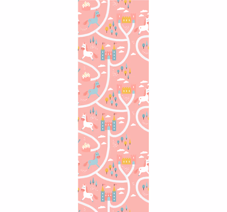 Children room roller blind pink unicorns and castles - TenStickers