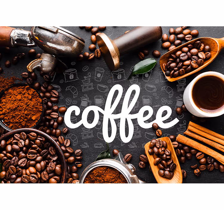 Kitchen roller blind coffee tools and ingredients - TenStickers
