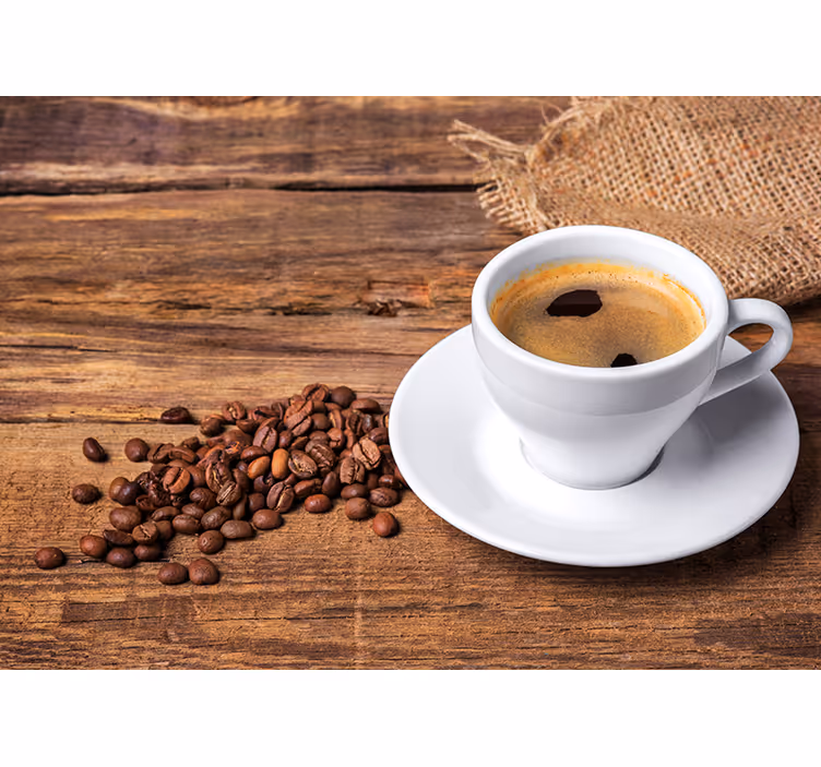 Kitchen roller blind coffee on a wooden table - TenStickers