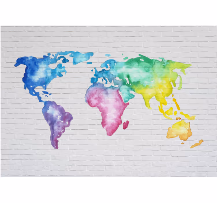 White roller blind colourful world map mural - TenStickers
