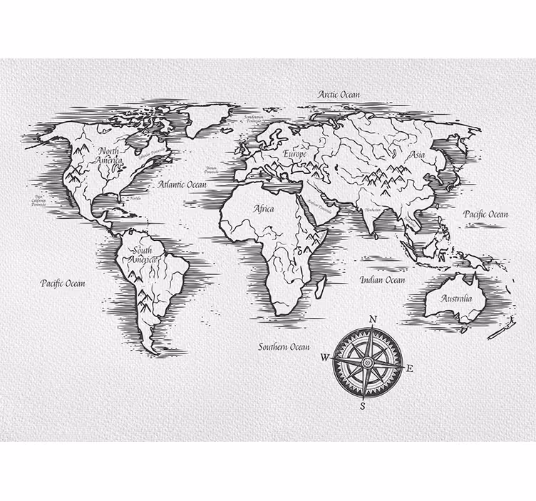White roller blind with elegant worldmap design - TenStickers