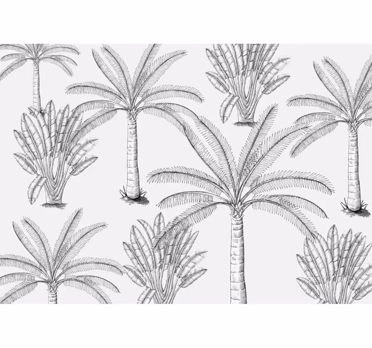 White roller blind with palm trees design in black and white - TenStickers