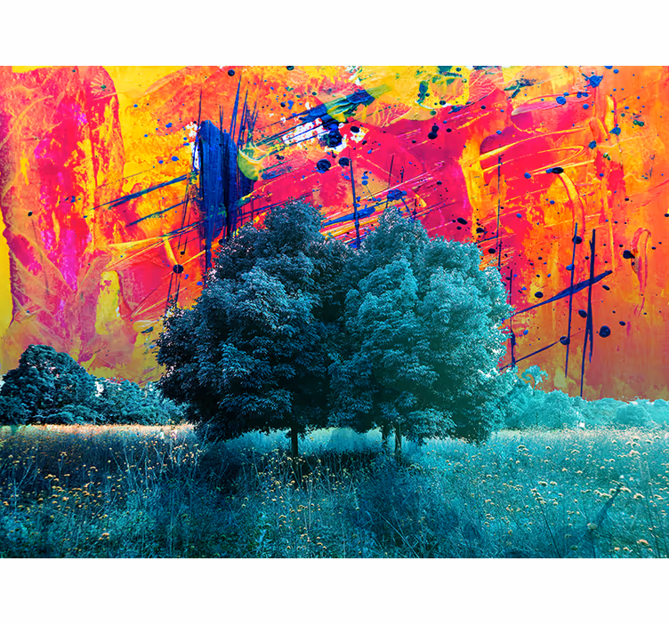 Living room roller blind colorful field landscape - TenStickers