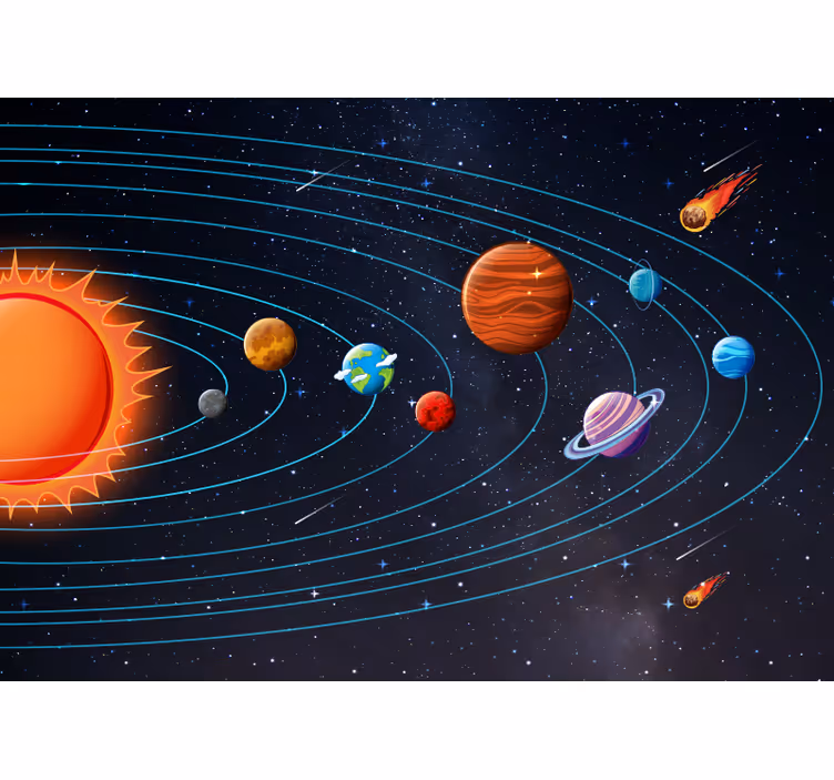Black roller blind space-themed kids animation - TenStickers