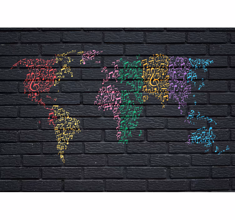 Black roller blind with rainbow music sounds worldmap - TenStickers