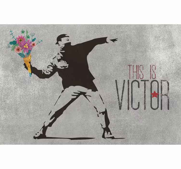 Gray roller blind personalized banksy flower bouquet - TenStickers