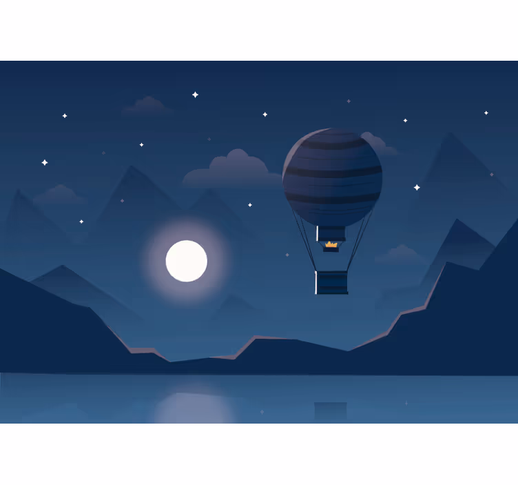 Blue roller blind nighttime balloon journey - TenStickers