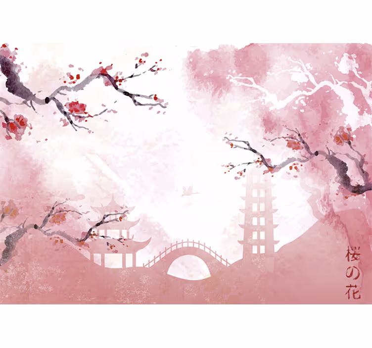 Living room roller blind cherry blossom view - TenStickers