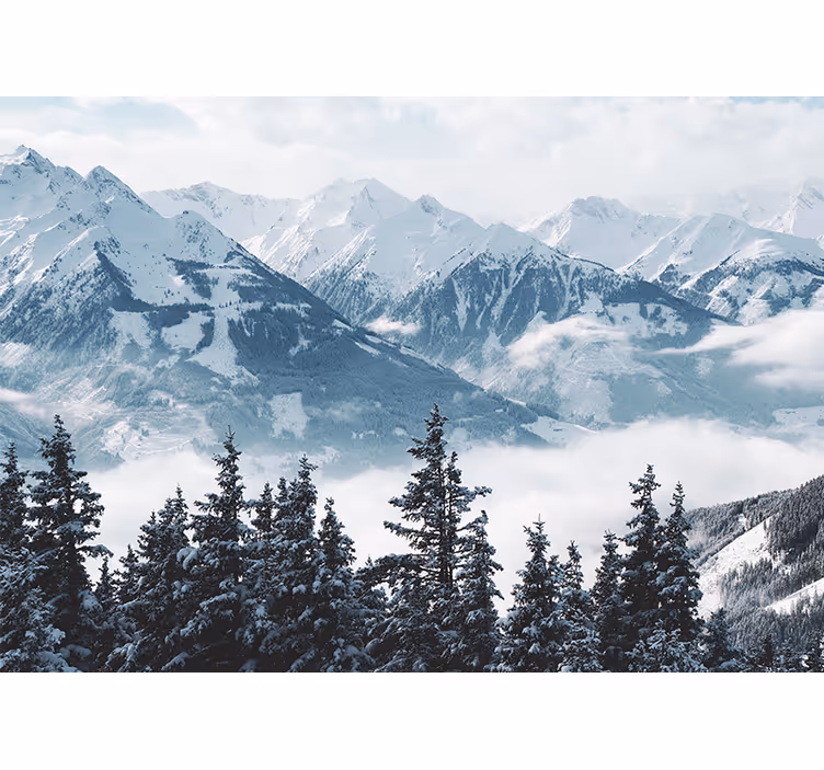Snowy mountains and trees living room roller blind - TenStickers