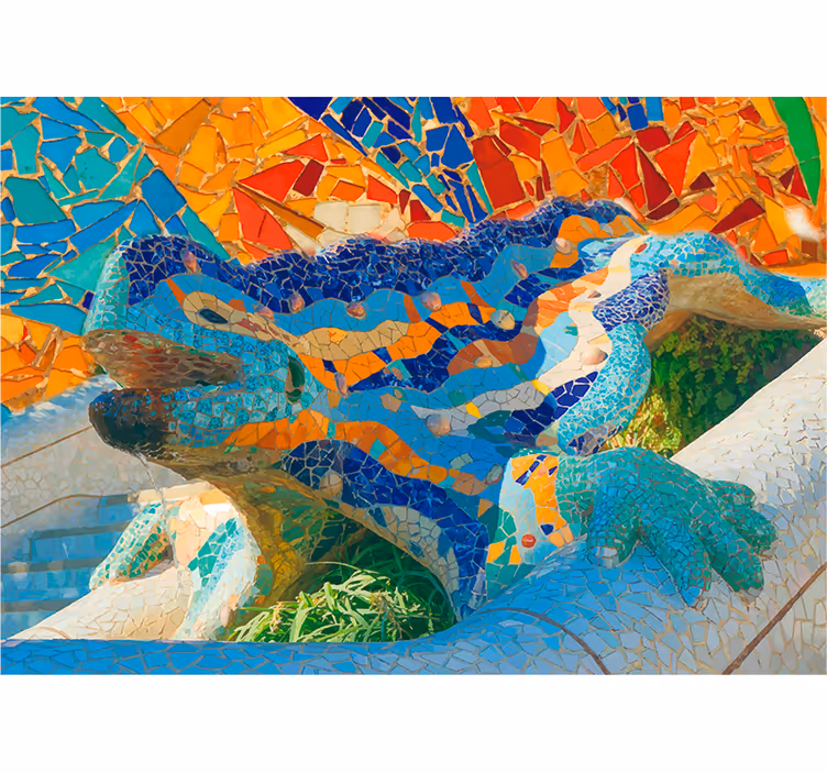 Living room roller blind barcelona park güell mural - TenStickers