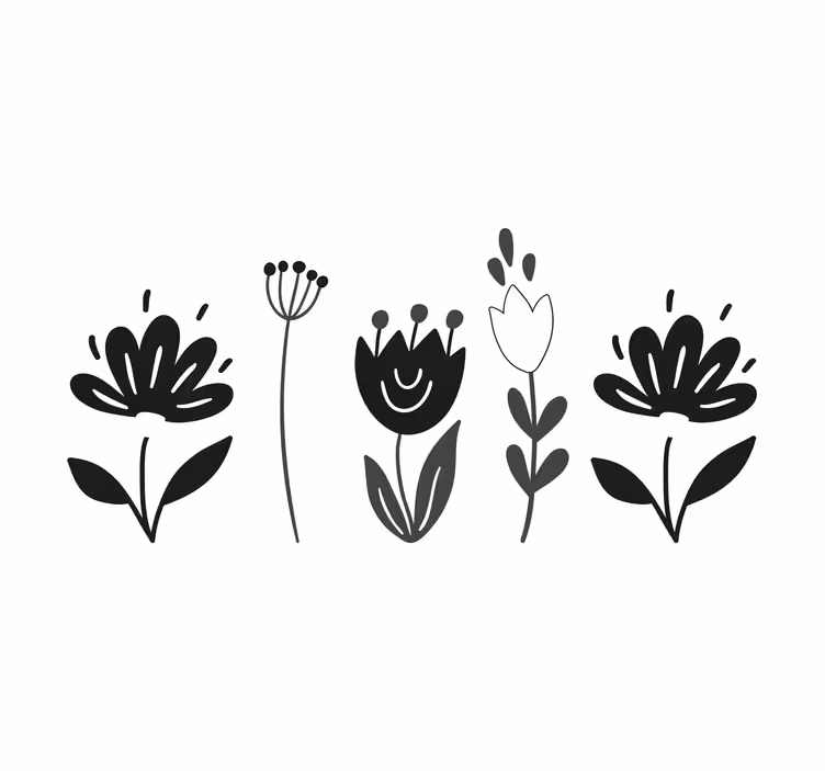 Living room roller blind black and white flowers - TenStickers