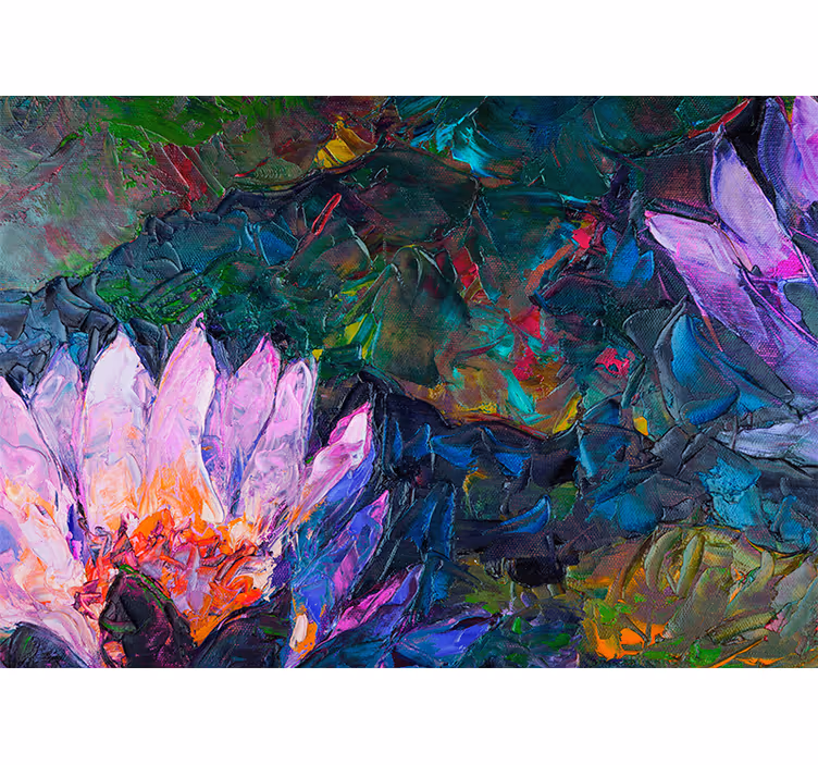 Living room roller blind oil painting lotus - TenStickers