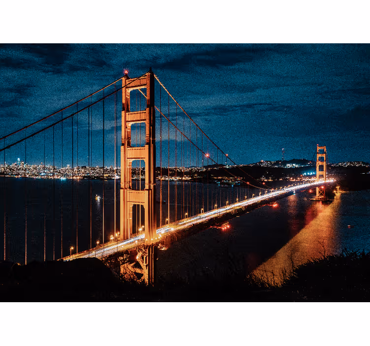Living room roller blind golden gate evening - TenStickers
