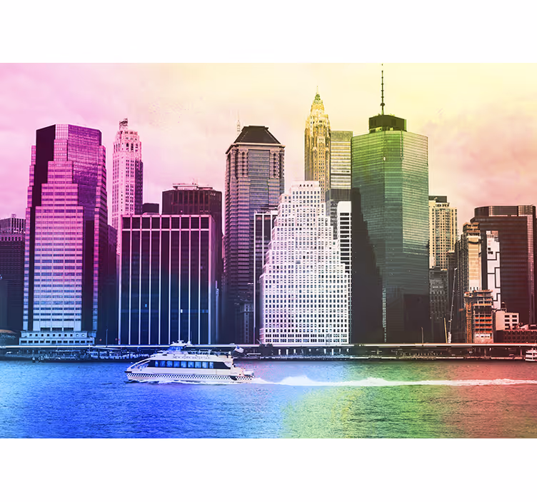 Living room roller blind colorful manhattan skyscrapers - TenStickers