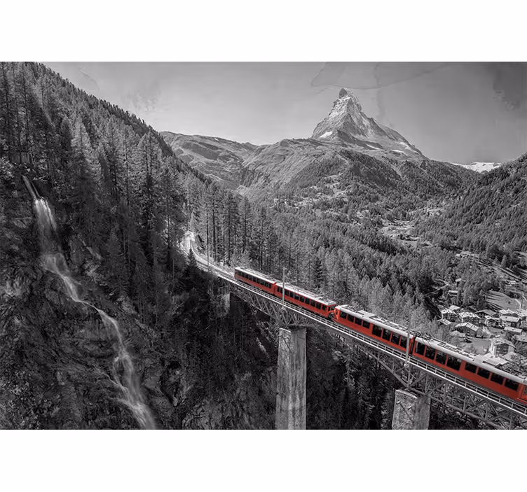 Living room roller blind red train on bridge with matterhorn - TenStickers