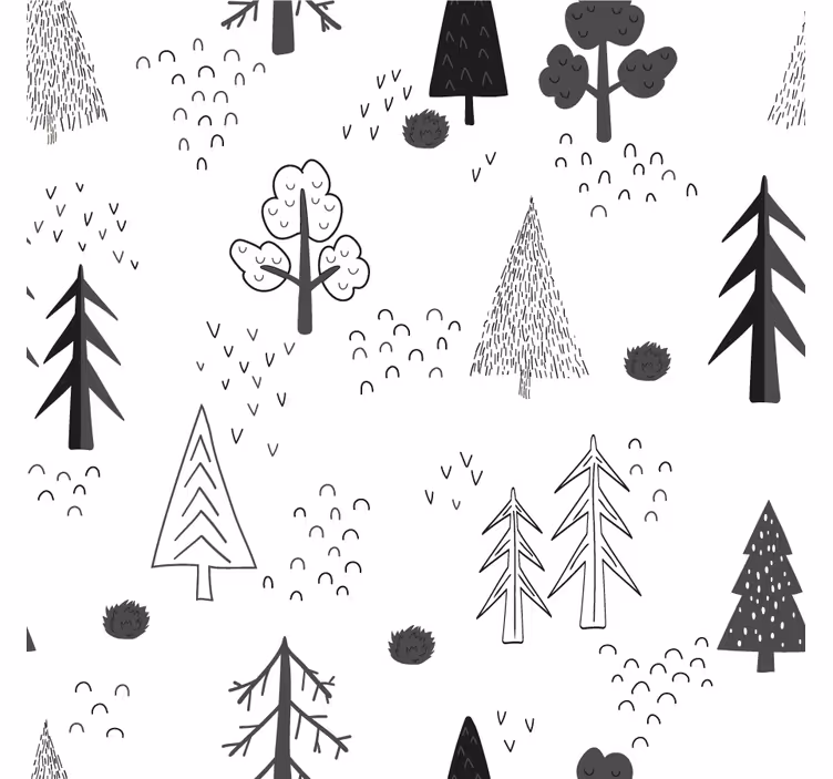 Living room roller blind with white minimalist trees - TenStickers