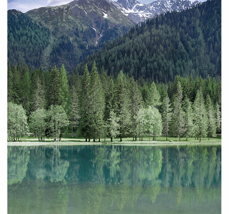 Living room roller blind serene green lake view - TenStickers