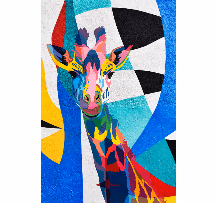 Living room roller blind abstract colorful giraffe - TenStickers