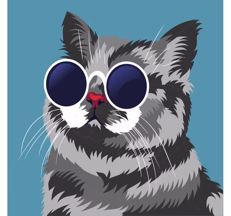 Living room roller blind with funny gray cat painting - TenStickers