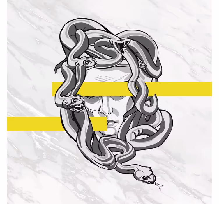 Living room roller blind white medusa with yellow stripes - TenStickers