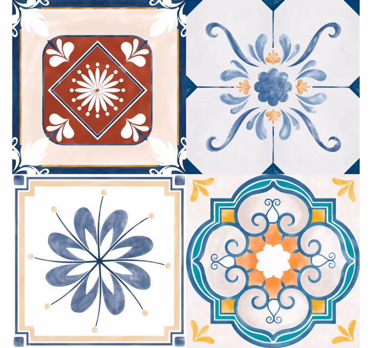 Bedroom roller blind vintage four tiles - TenStickers