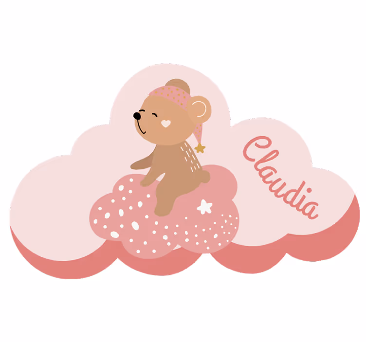 Pink roller blind bear rug with name in pink nordic style - TenStickers