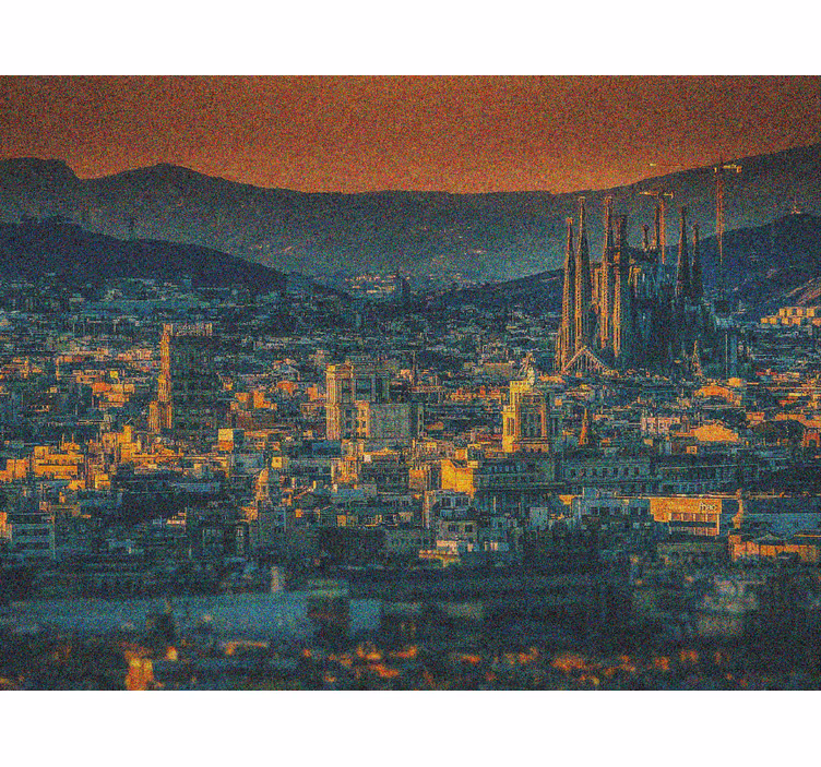 Living room roller blind barcelona night sky view - TenStickers