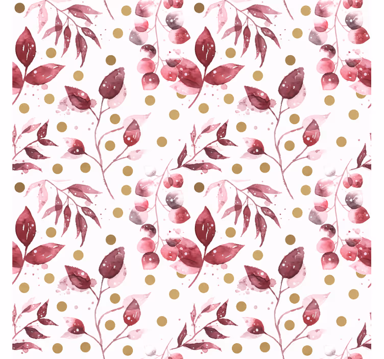 Burgundy leaves with golden dots living room roller blind - TenStickers
