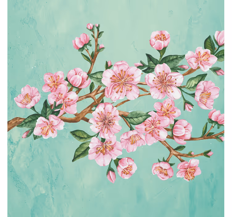 Living room roller blind with artistic pink flowers - TenStickers