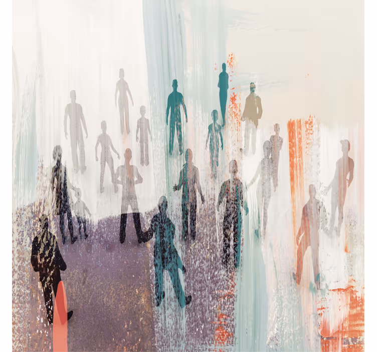 Living room roller blind featuring abstract people art - TenStickers