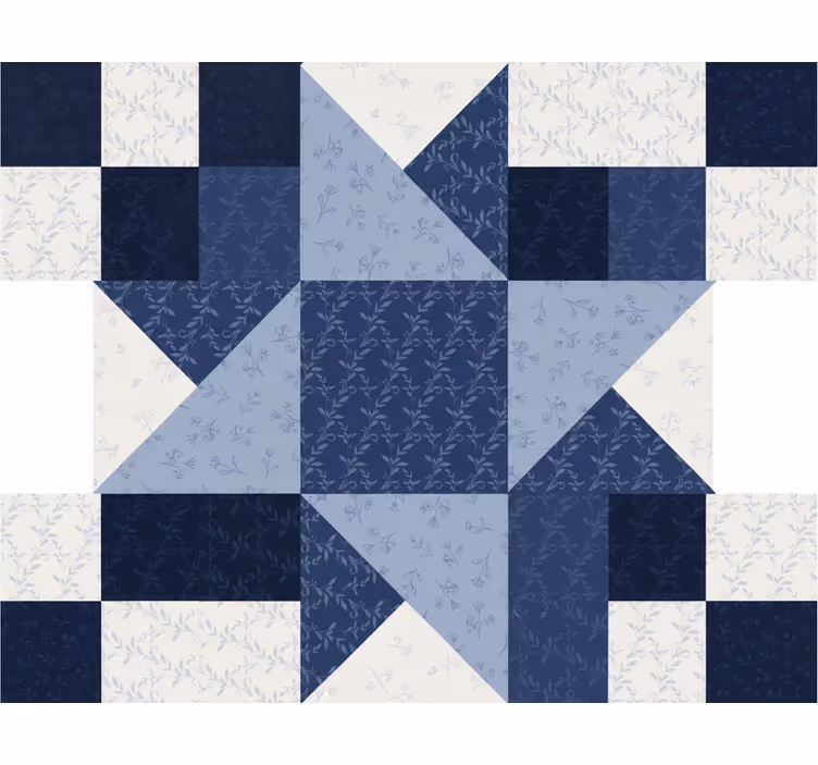 Living room roller blind in patchwork blue star triangles - TenStickers