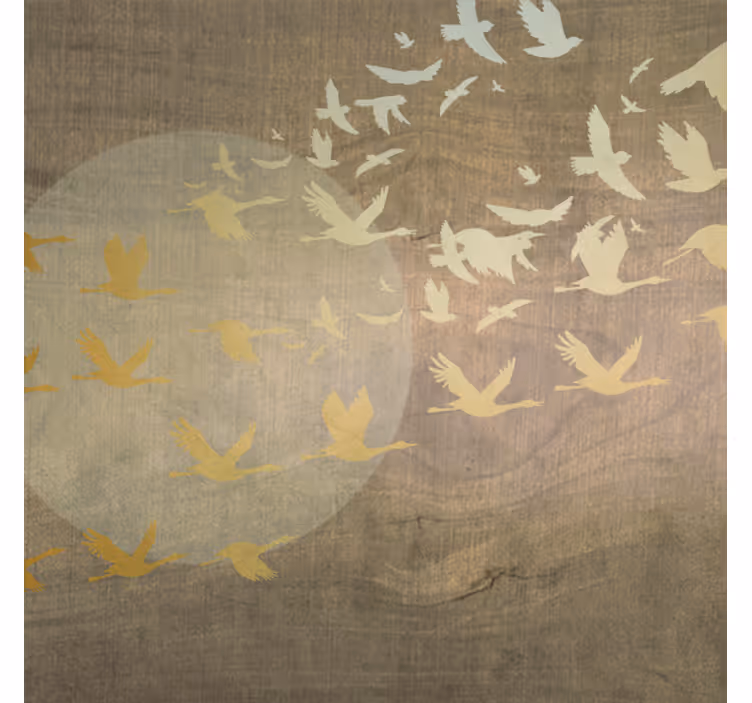 Living room roller blind with golden sun and birds - TenStickers