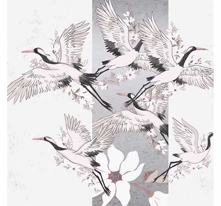 Living room roller blind with oriental birds stripe - TenStickers