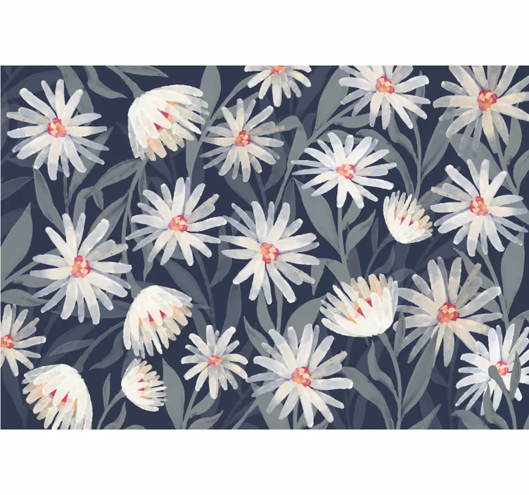 Bedroom roller blind with blue background daisy flowers - TenStickers