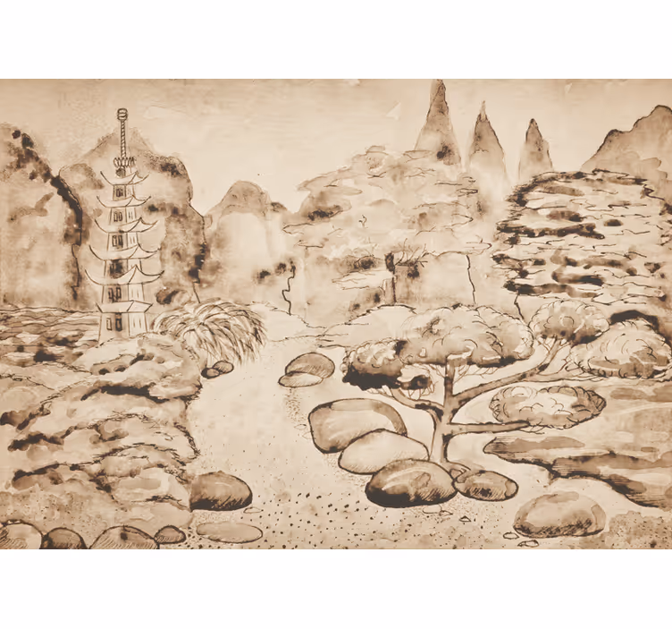 Beige roller blind japandi style japanese garden - TenStickers