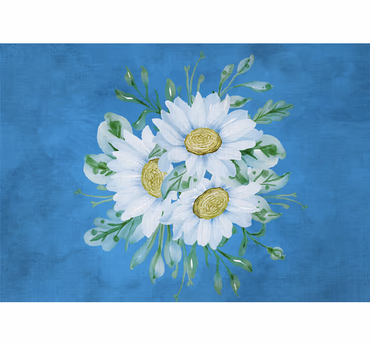 Bedroom roller blind with white flowers on blue - TenStickers