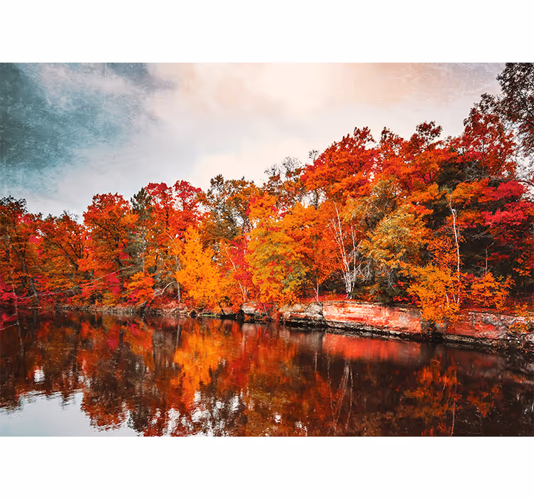 Bedroom roller blind autumn forest lake reflection - TenStickers