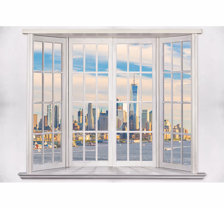 White roller blind east river at dawn through window - TenStickers