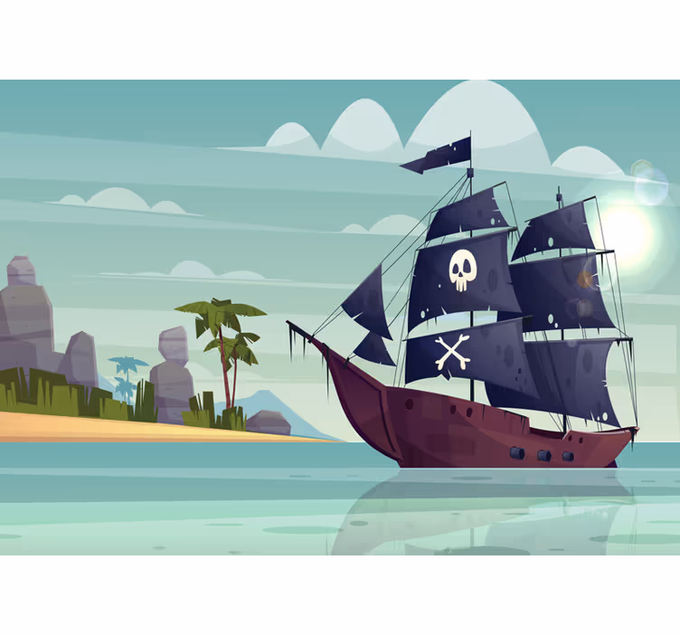 Children room roller blind pirate ship mural - TenStickers