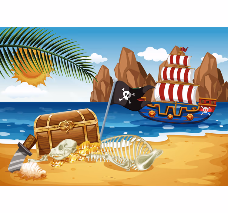Children room roller blind treasure hunt ship mural - TenStickers