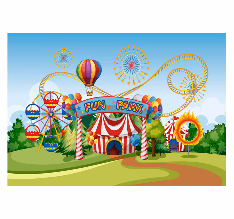 Children room roller blind colorful amusement park mural - TenStickers