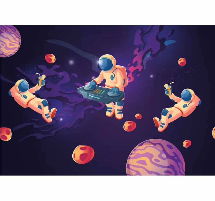Children room roller blind with jamming cartoon astronauts - TenStickers