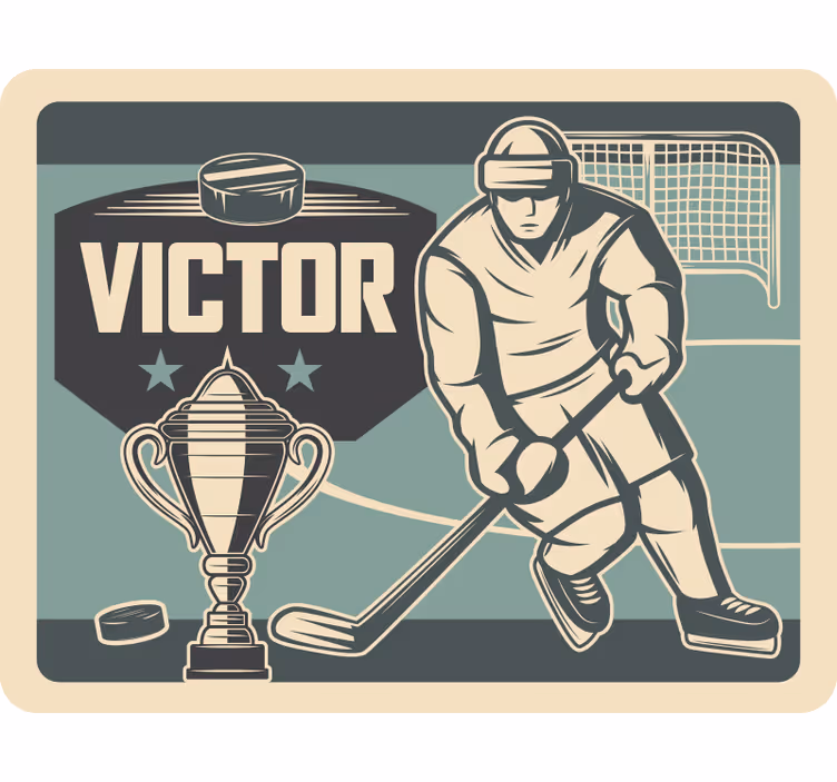 Children room roller blind hockey player with name - TenStickers