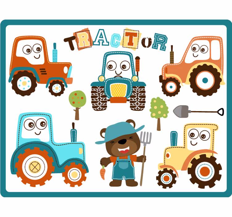 Children room roller blind smiling tractors - TenStickers