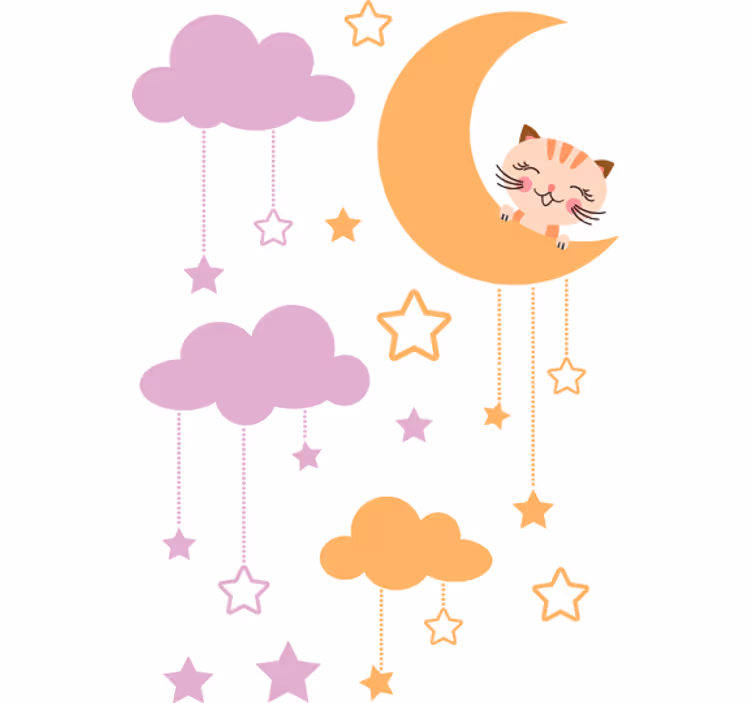 Children room roller blind moon cat sticker - TenStickers