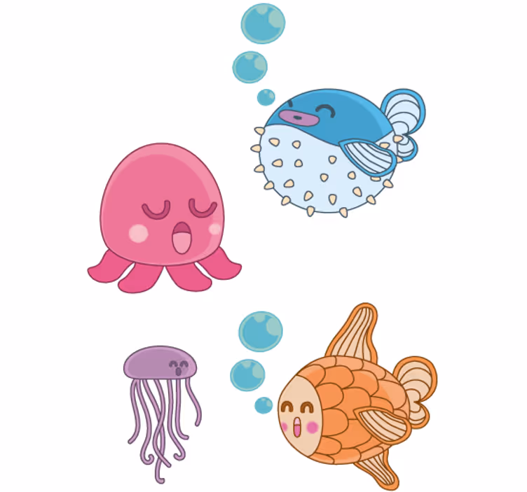 Children room roller blind fish illustration sticker - TenStickers